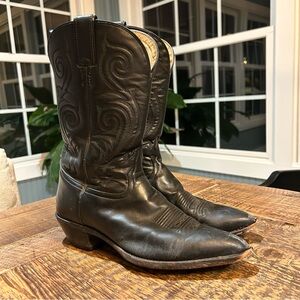Tony Lama Black Western Cowboy Boots Mens 9.5 D Vintage USA Leather Pointed Toe